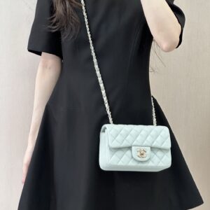 Chanel Classic Flap Mini Crossbody Bag in Light Blue with Light Gold Hardware