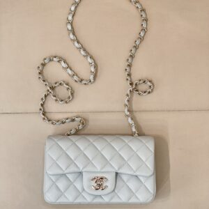 Chanel Classic Flap Bag 116 in Light Blue with Gold Hardware