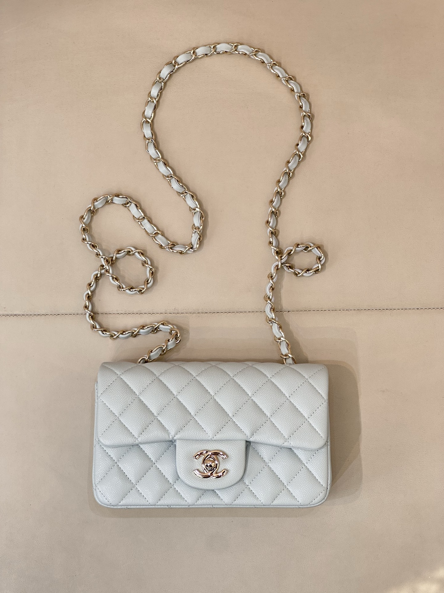 Chanel Classic Flap Bag 116 in Light Blue with Gold Hardware