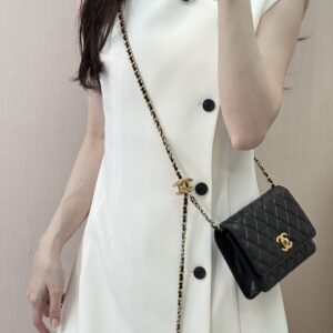 Small Lambskin Crossbody Bag with Classic Logo and Chain Strap