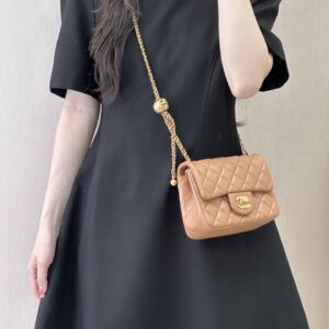 Quilted Lambskin Crossbody Bag with Gold Ball Chain Detail