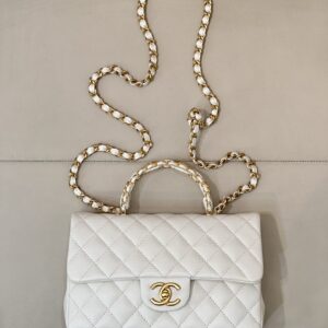 Chanel Mini Classic Flap Bag in White Litchi-Textured Leather