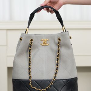 Chanel 25A Cowhide Quilted Handbag in Beige and Gray