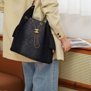 Chanel 25 Large Denim Drawstring Bucket Handbag