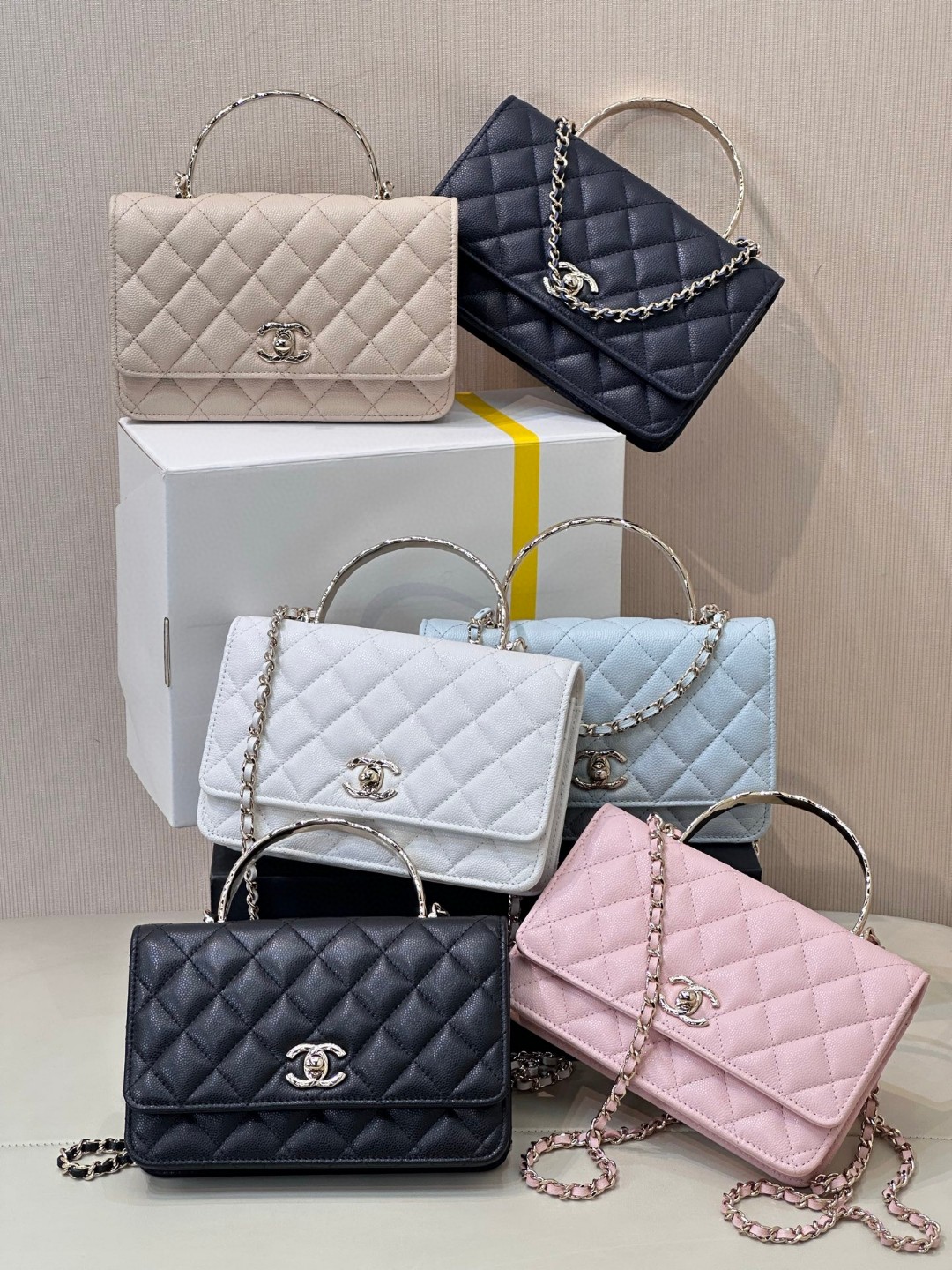 Quilted Metal Handle WOC Crossbody Bag