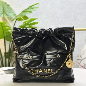 CHANEL 24B 22 Double-Compartment Leather Shoulder Bag