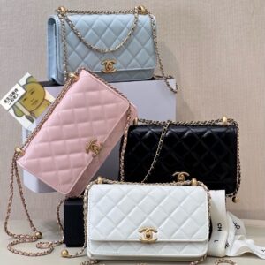 Genuine Leather Double Ball Chain WOC Crossbody Bag