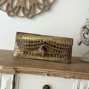 Chanel Classic Crocodile Embossed Evening Clutch Bag in Gold