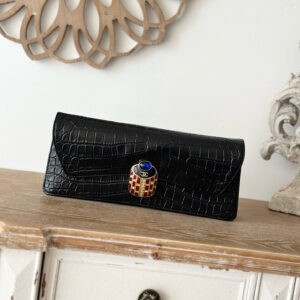 Chanel Vintage Crocodile Pattern Black Classic Evening Clutch Bag