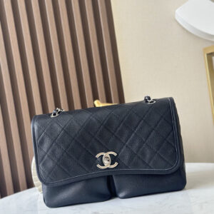 Chanel Large Logo Lambskin Double-Pocket Chain Tote Bag