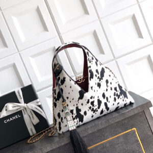 Chanel 26A Black and White Spotted Pony-Hair V-Opening Shoulder Bag