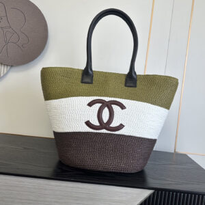 Chanel Coco Beach Color-Block Straw Tote Bag