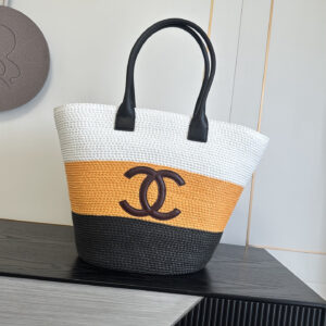 Coco Beach Color-Block Straw Tote Bag