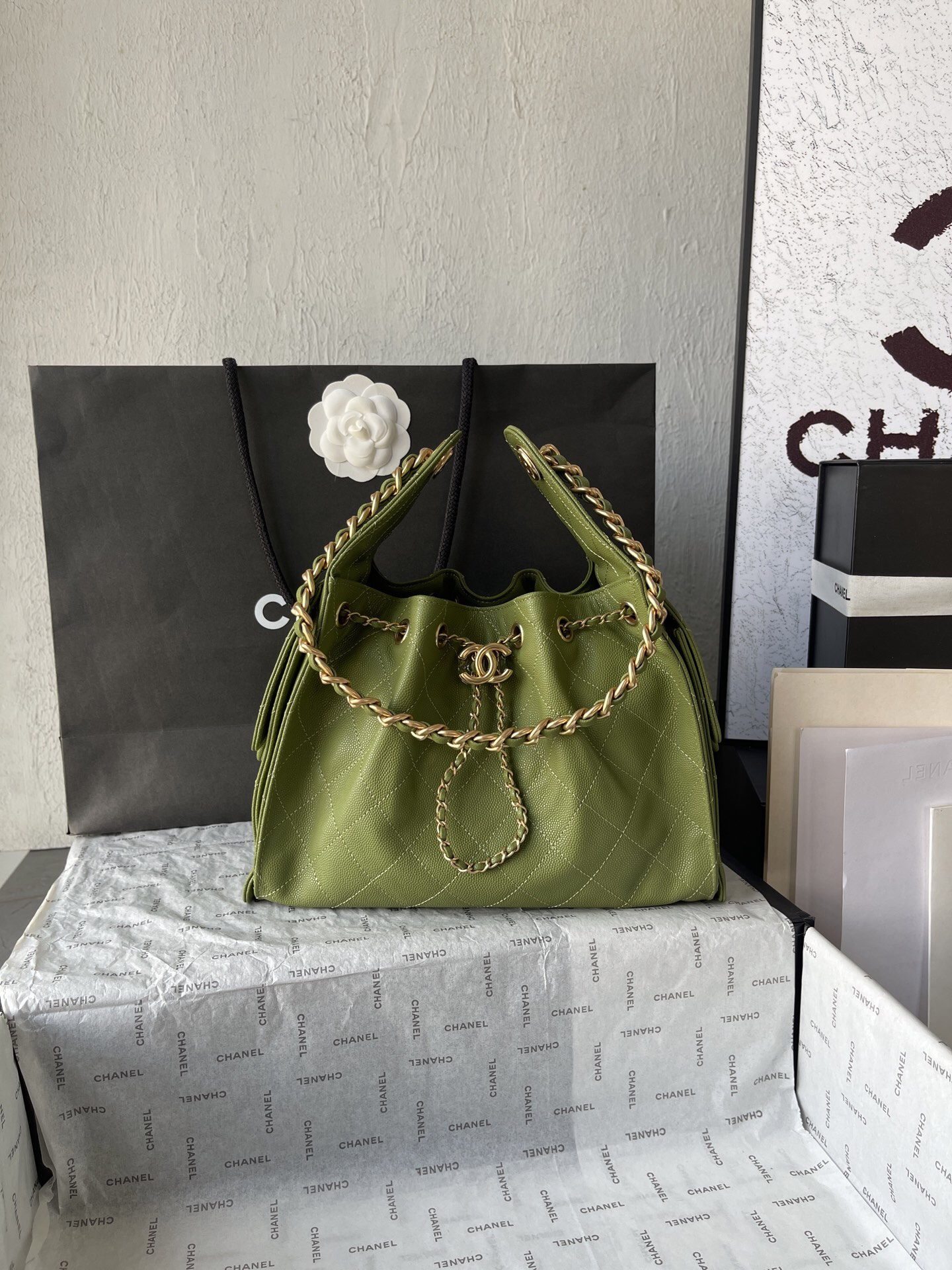 Chanel AS5293 Quilted Leather Hobo Shoulder Bag