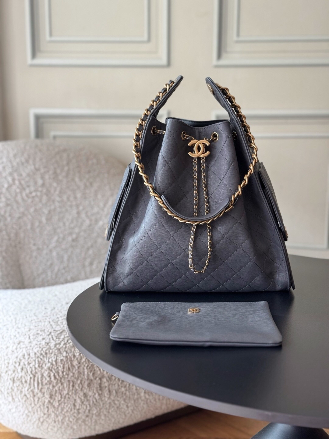 Chanel 25C Quilted Leather Hobo Shoulder Bag