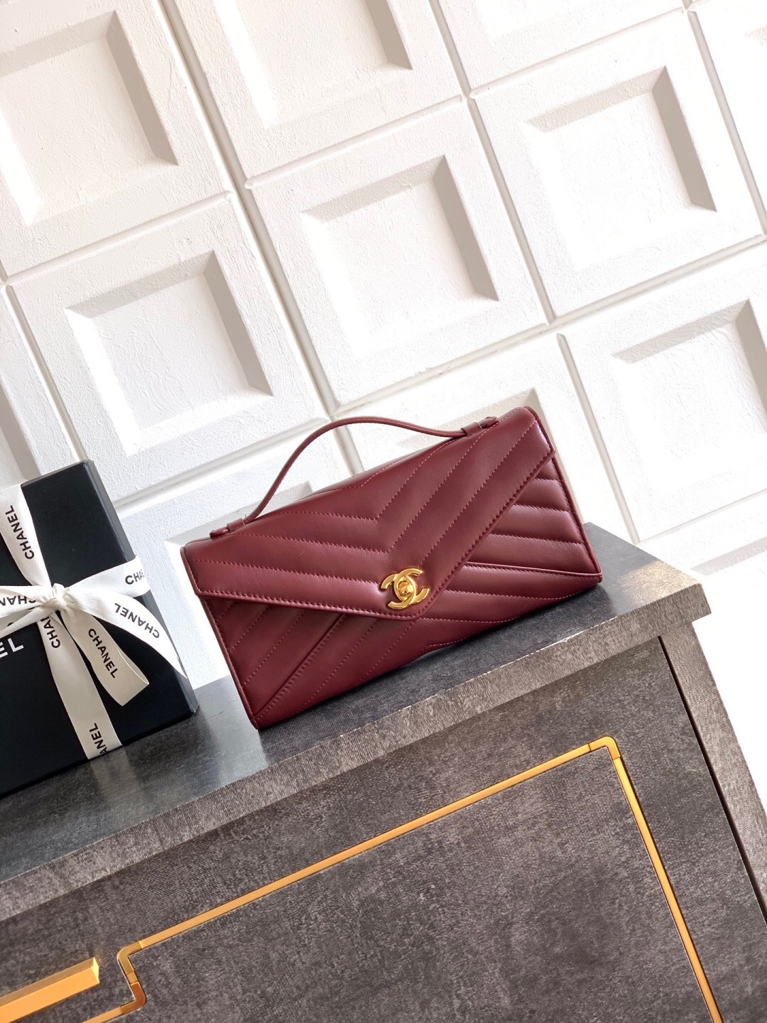 Burgundy 26X Series AS6044 Quilted Lambskin Clutch Bag