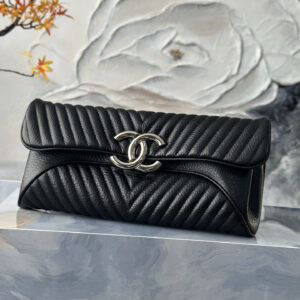 Chanel Black Deerskin Evening Clutch Bag
