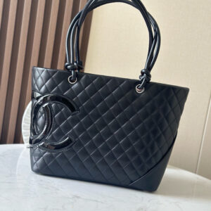 Chanel Large Black-on-Black Lacquer Calfskin Tote Bag