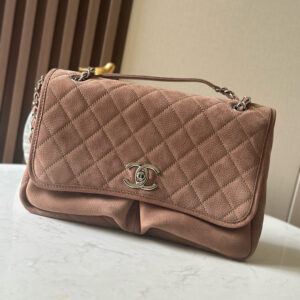 Brown Large Logo Lambskin Double-Pocket Zip Tote Bag