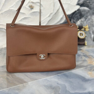 Chanel 26S Brown Maxi Flap Bag with Silver Hardware