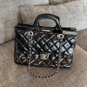 CHANEL Black and Silver Lambskin Crossbody Bag