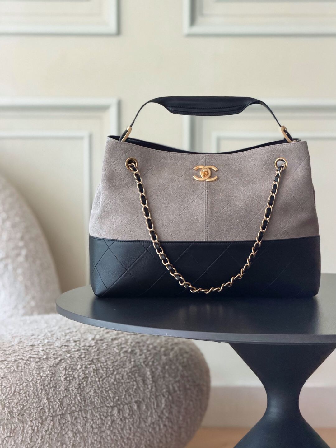Velvet Handbag with Layered Mini Bag Design