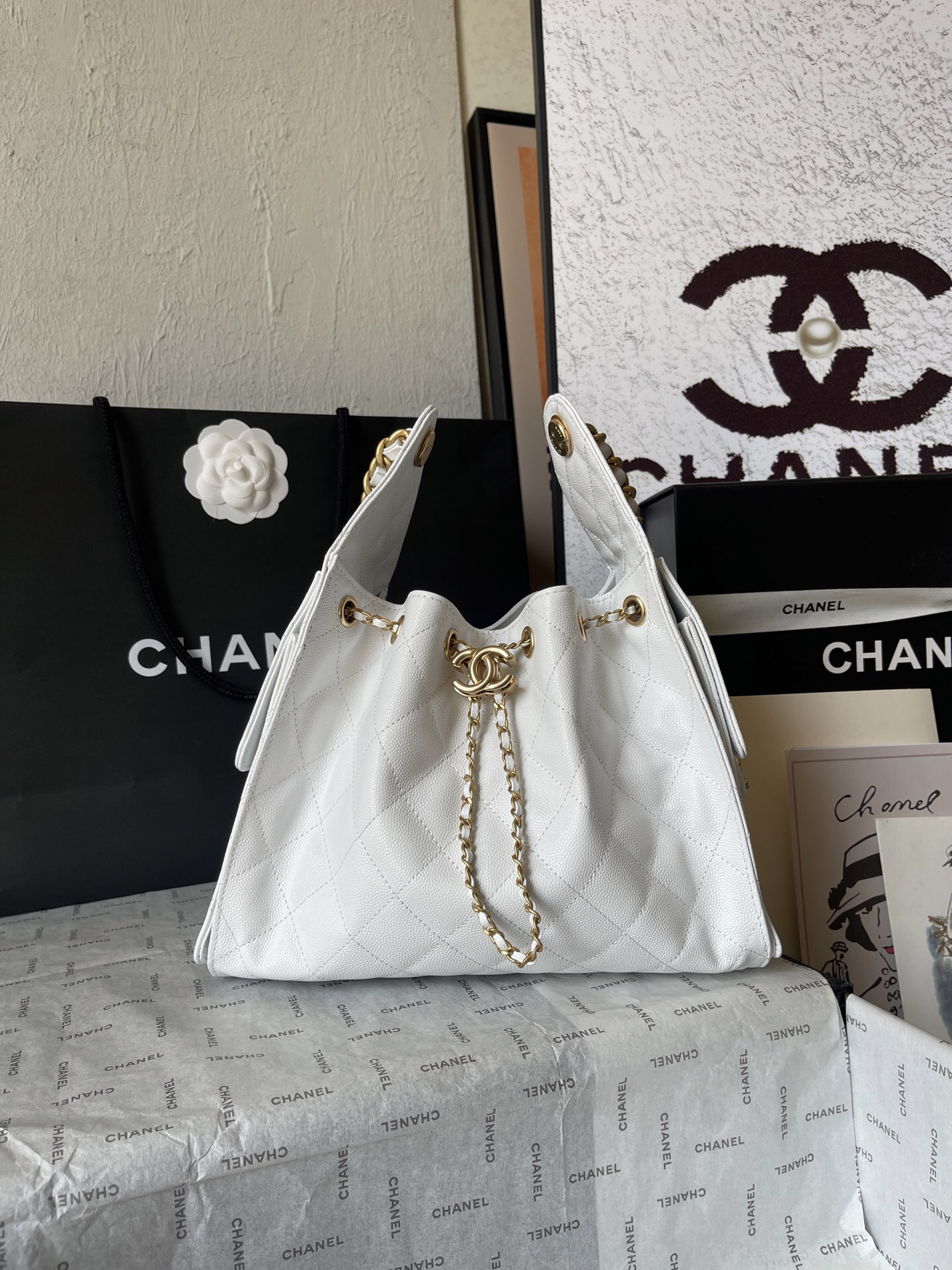 Chanel 25C Quilted Leather Hobo Shoulder Bag