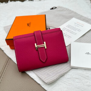 Hermes Togo Leather Tri-Fold Wallet with Gold-Tone Clasp