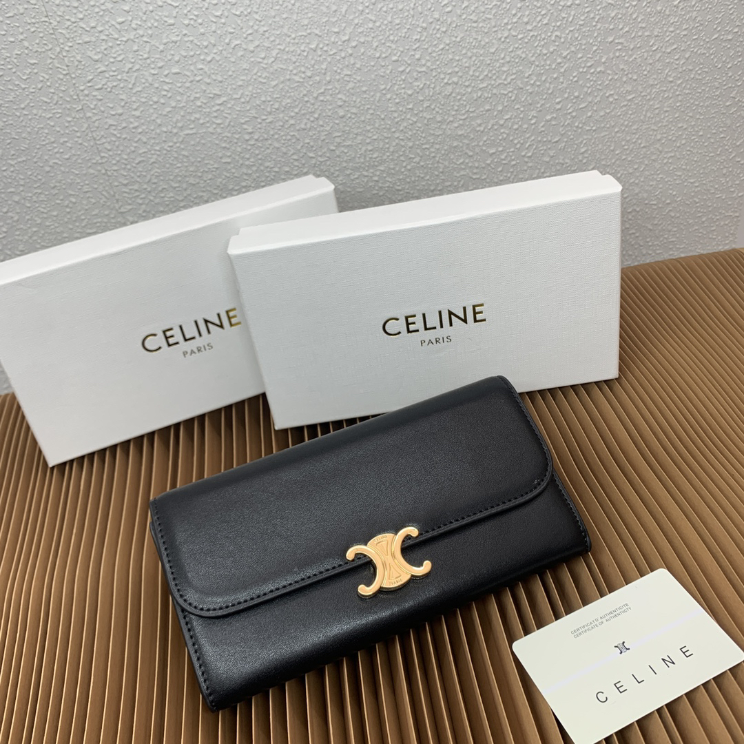 Celine Triomphe Large Glossy Calfskin Wallet