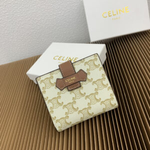 Celine Small Logo-Print Leather Wallet