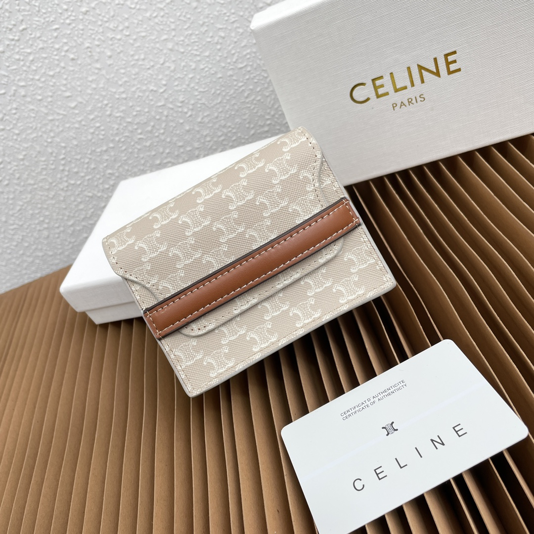 Celine Logo Print Sheepskin Card Holder