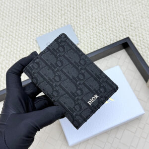 Dior Double-Fold Card Holder in Black Grained Calfskin