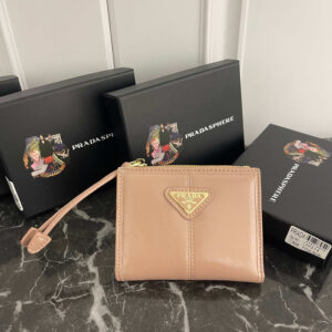 Prada Small Calfskin Wallet with Polished Triangular Logo