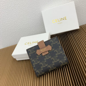 Celine Triomphe Small Logo-Print Leather Wallet