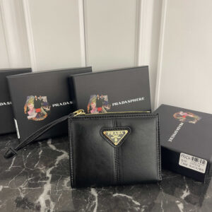 Prada Small Soft Calfskin Wallet with Embossed Triangle Logo