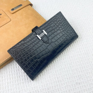 Hermes Crocodile-Embossed Leather Zipper Wallet