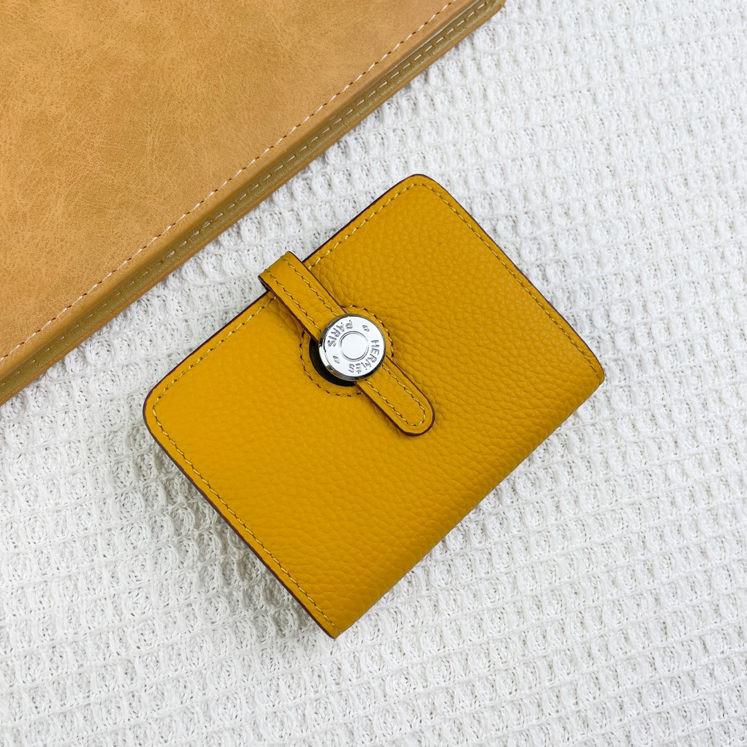 Hermes Togo Leather Wallet with Silver Hardware