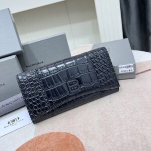 Balenciaga Large Crocodile-Embossed Leather Wallet