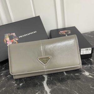 Prada Waxed Leather Wallet with Enamel Metal Triangular Logo
