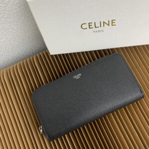 Celine Black Calfskin Large Zip Wallet