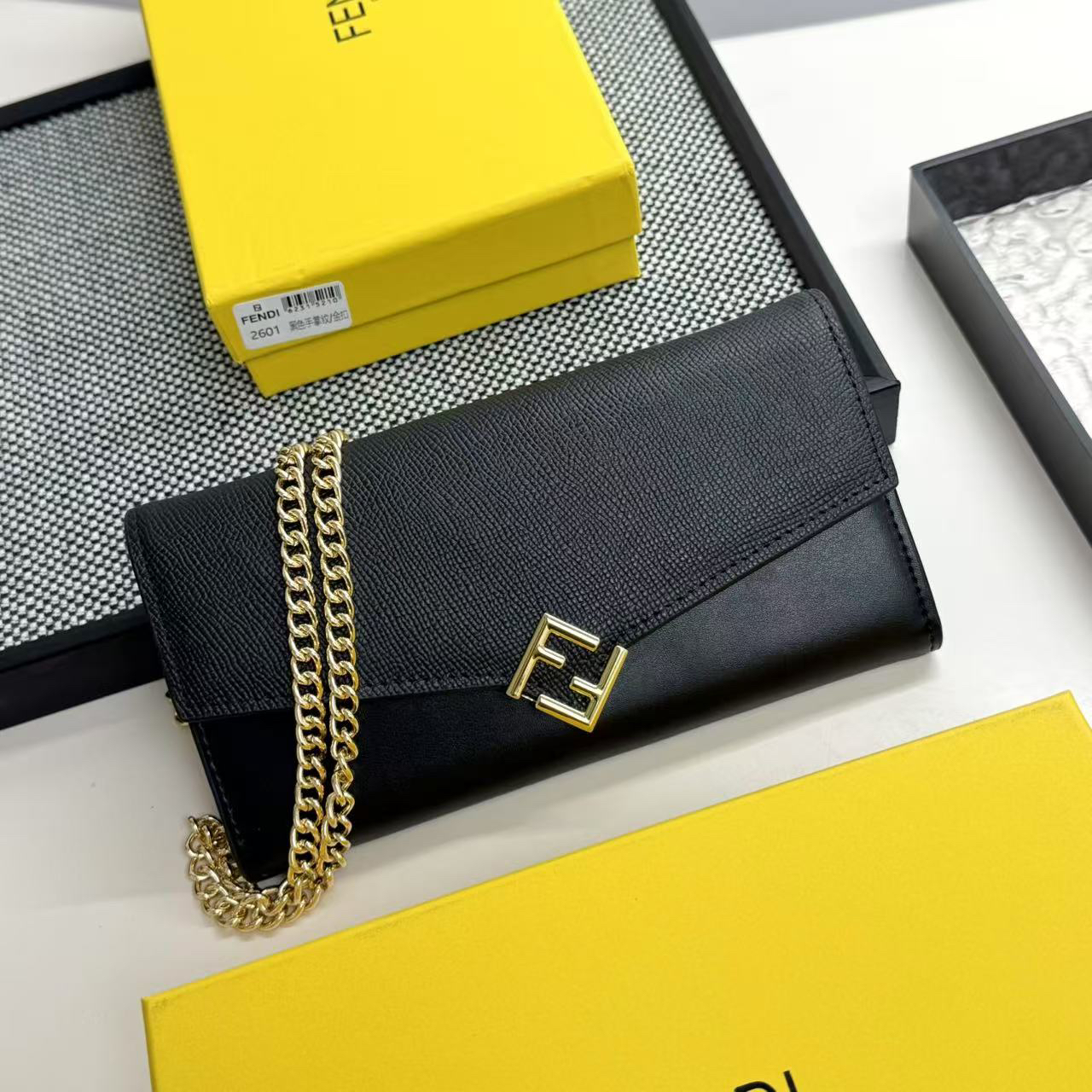 Fendi FF Diamonds Leather Crossbody Wallet
