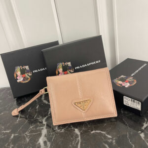 Prada Small Leather Wallet with Enameled Triangular Metal Logo