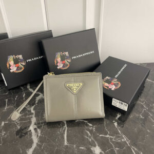Prada Small Oil-Wax Leather Wallet with Triangular Enamel Logo