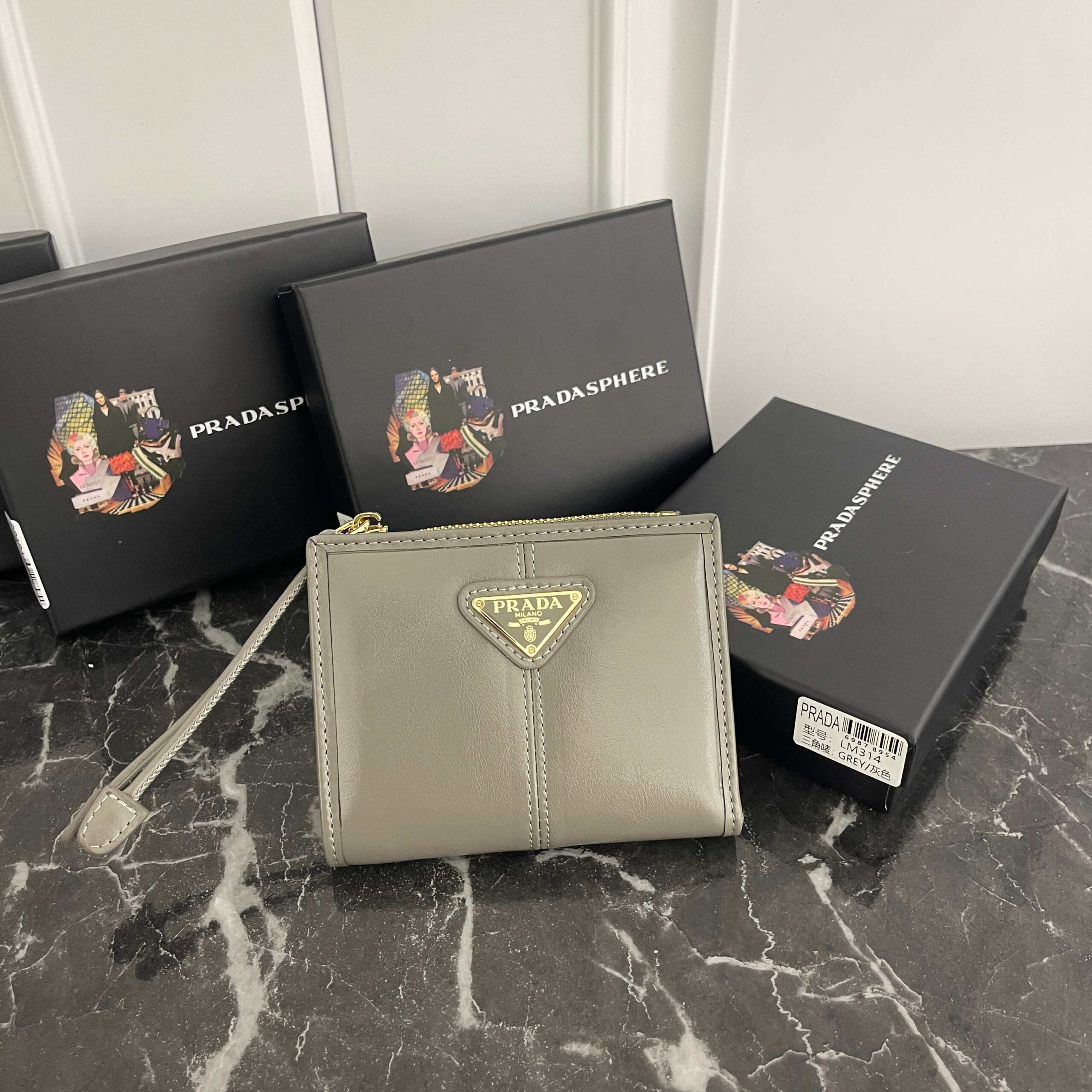 Prada Small Oil-Wax Leather Wallet with Triangular Enamel Logo
