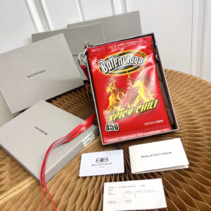 Balenciaga Chips Phone Holder Bag in Red Glossy Calfskin