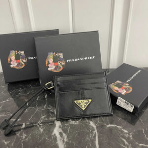 Prada Leather Card Holder with Enameled Triangle Logo
