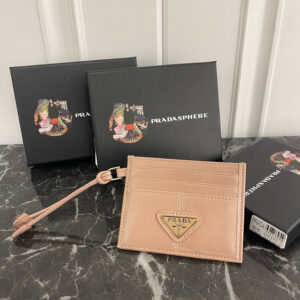 Prada Oiled Leather Card Holder with Triangular Logo