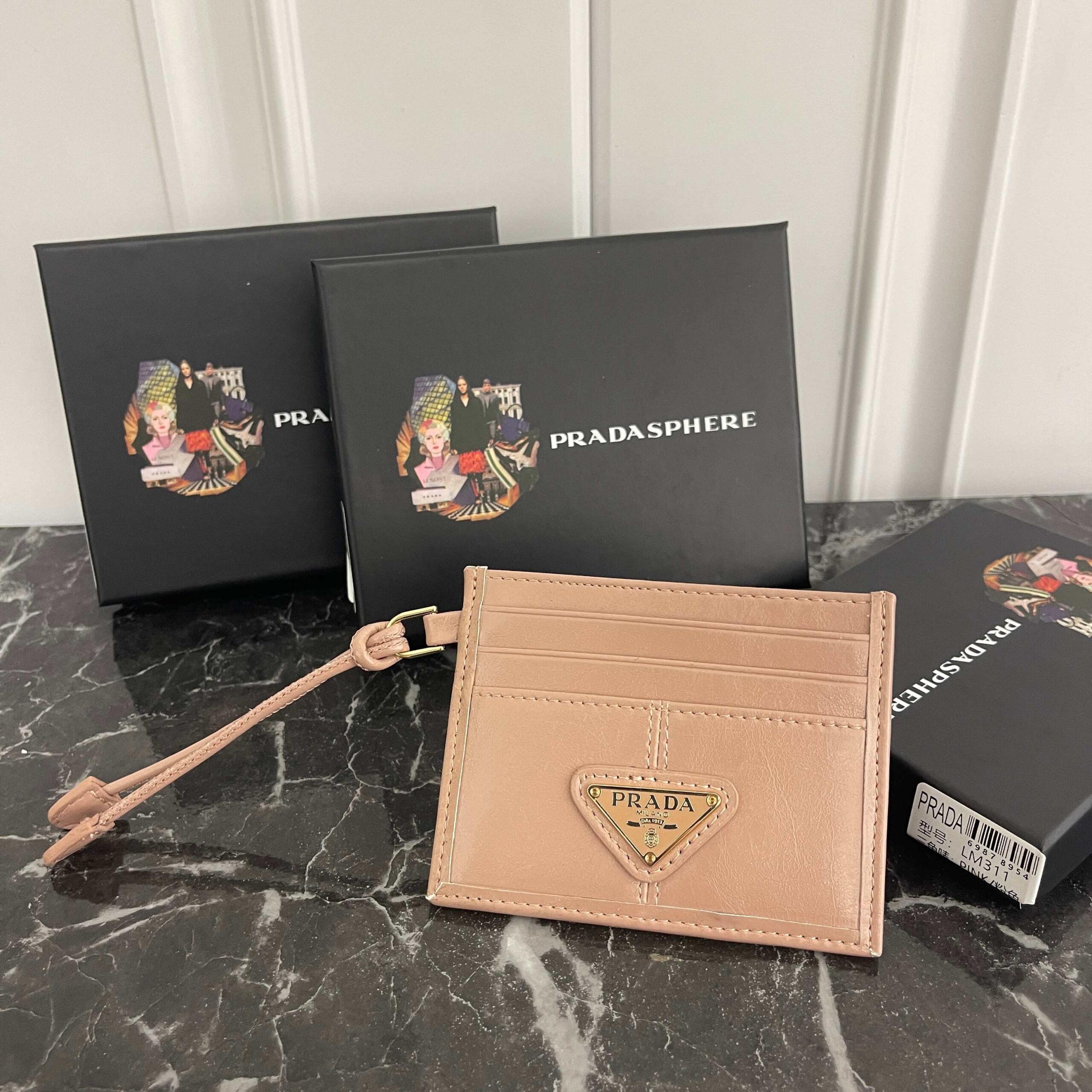 Prada Oiled Leather Card Holder with Triangular Logo
