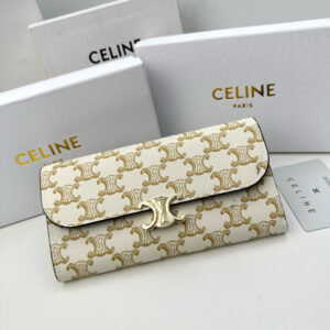 Celine White Printed Leather Wallet