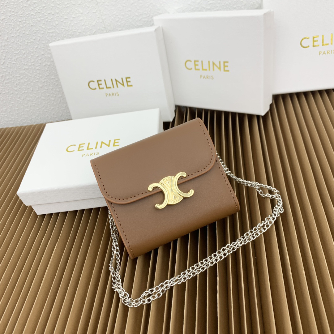 CELINE Small Shiny Lambskin Flap Wallet